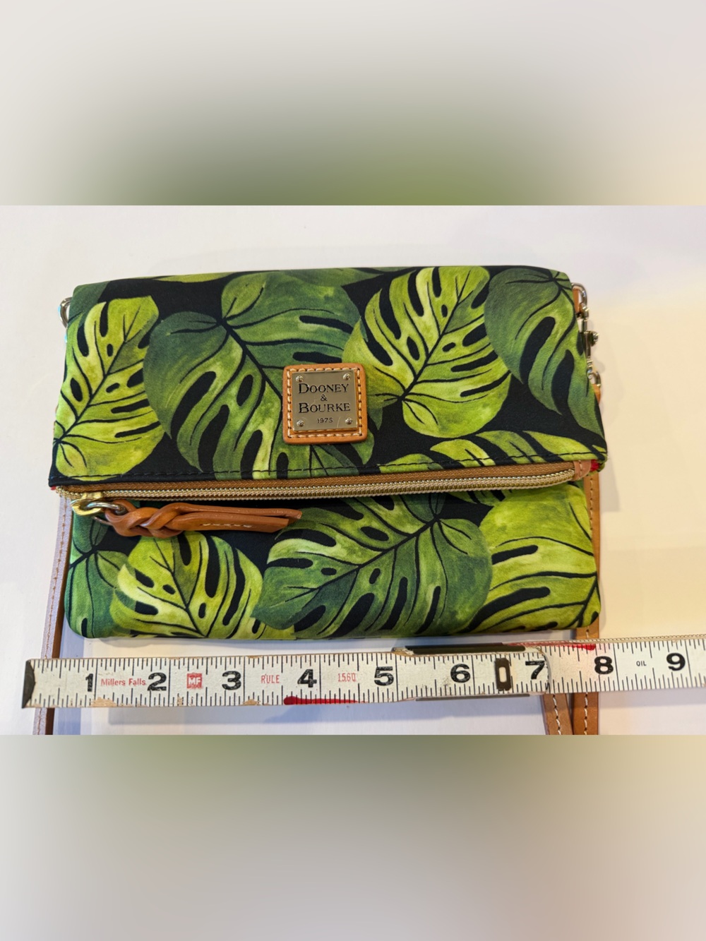 Dooney & Bourke Green Leaf Print Crossbody with Tan Strap - Picture 8 of 10